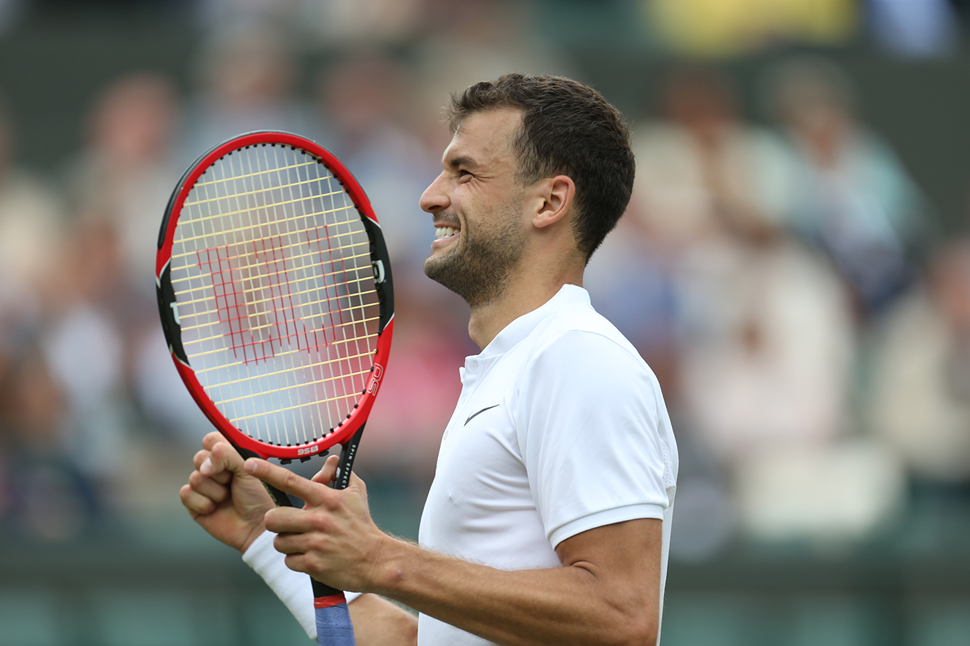 Grigor Dimitrov celebrates his victory against Giles Simon on No.1 Court.