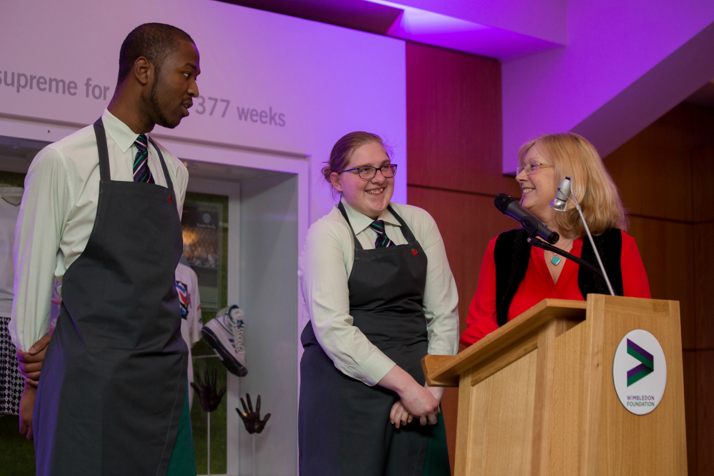Annie McDowall with two young adults
from the charity’s catering training programme