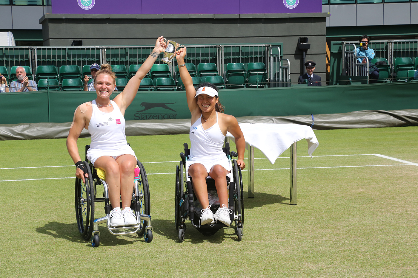 Whiley and Kamiji celebrate their doubles triumph