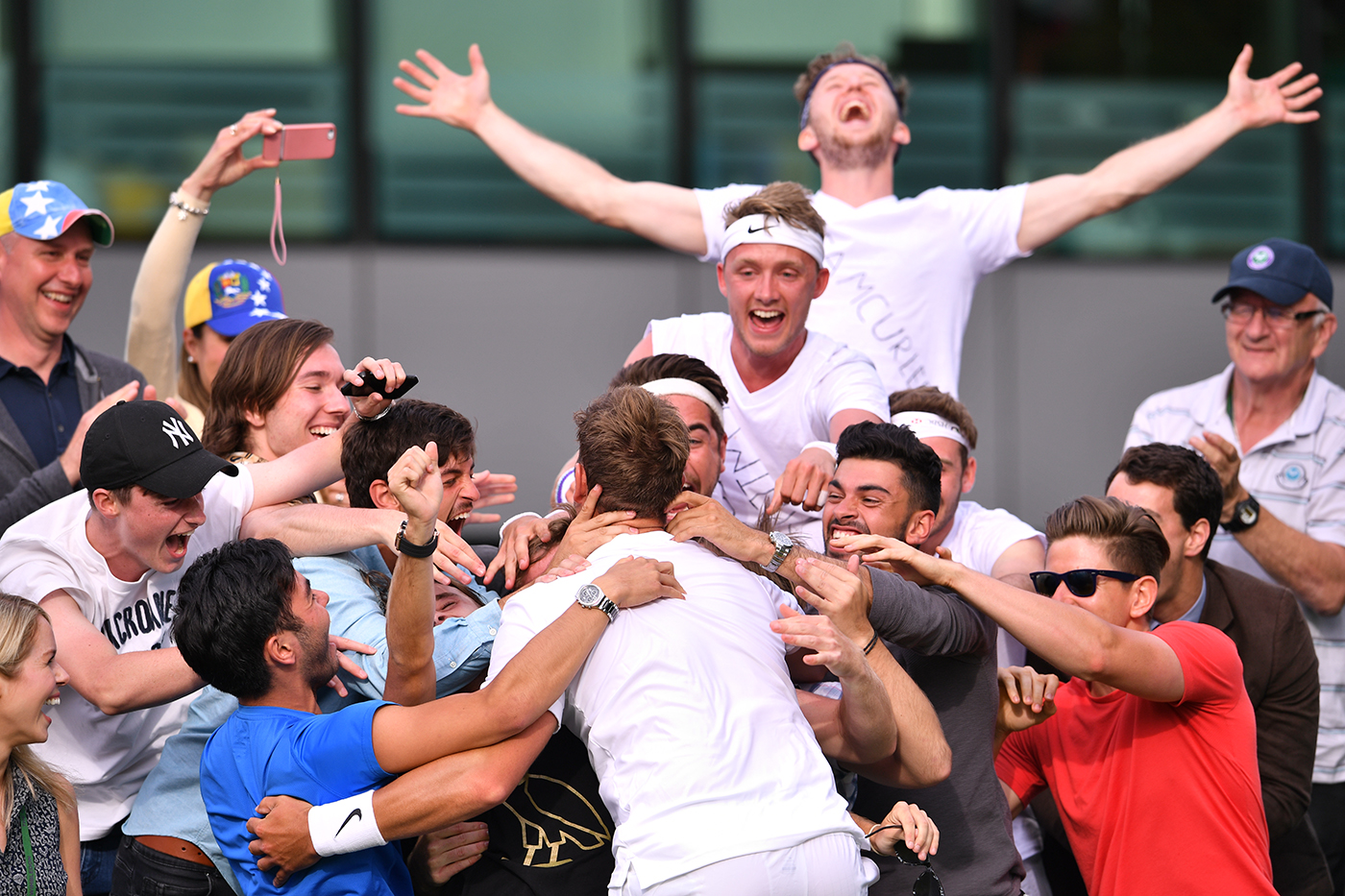 Celebrations after Marcus Willis wins his first round match